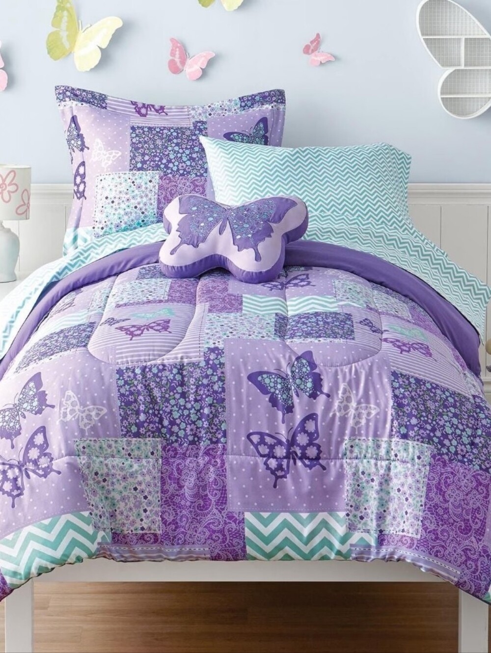 Mainstays Fitted Sheet Twin Size ONLY Kids Zigzag Print Light Blue Green & White